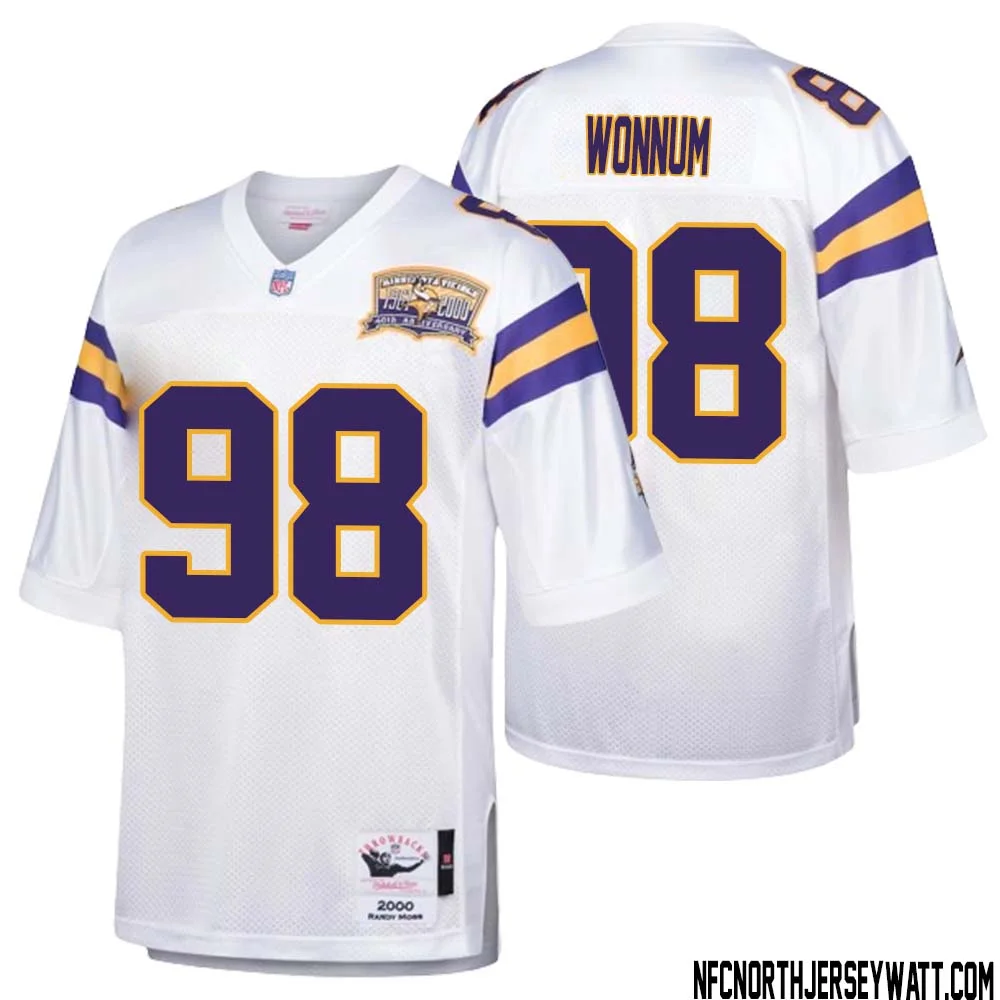 D.J. Wonnum No 98 Men Mitchell Ness White Minnesota Vikings Authentic Throwback Retired Player Jersey 1