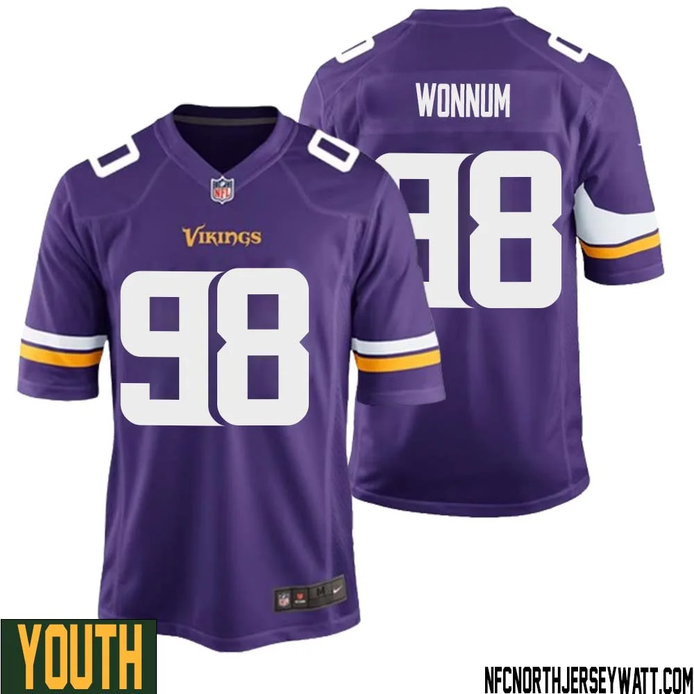 D.J. Wonnum No 98 Minnesota Vikings Game Jersey Court Purple for Youth