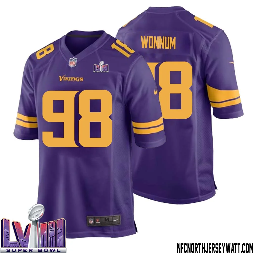 D.J. Wonnum No 98 Minnesota Vikings Super Bowl LVIII Alternate Game Jersey Purple for Men