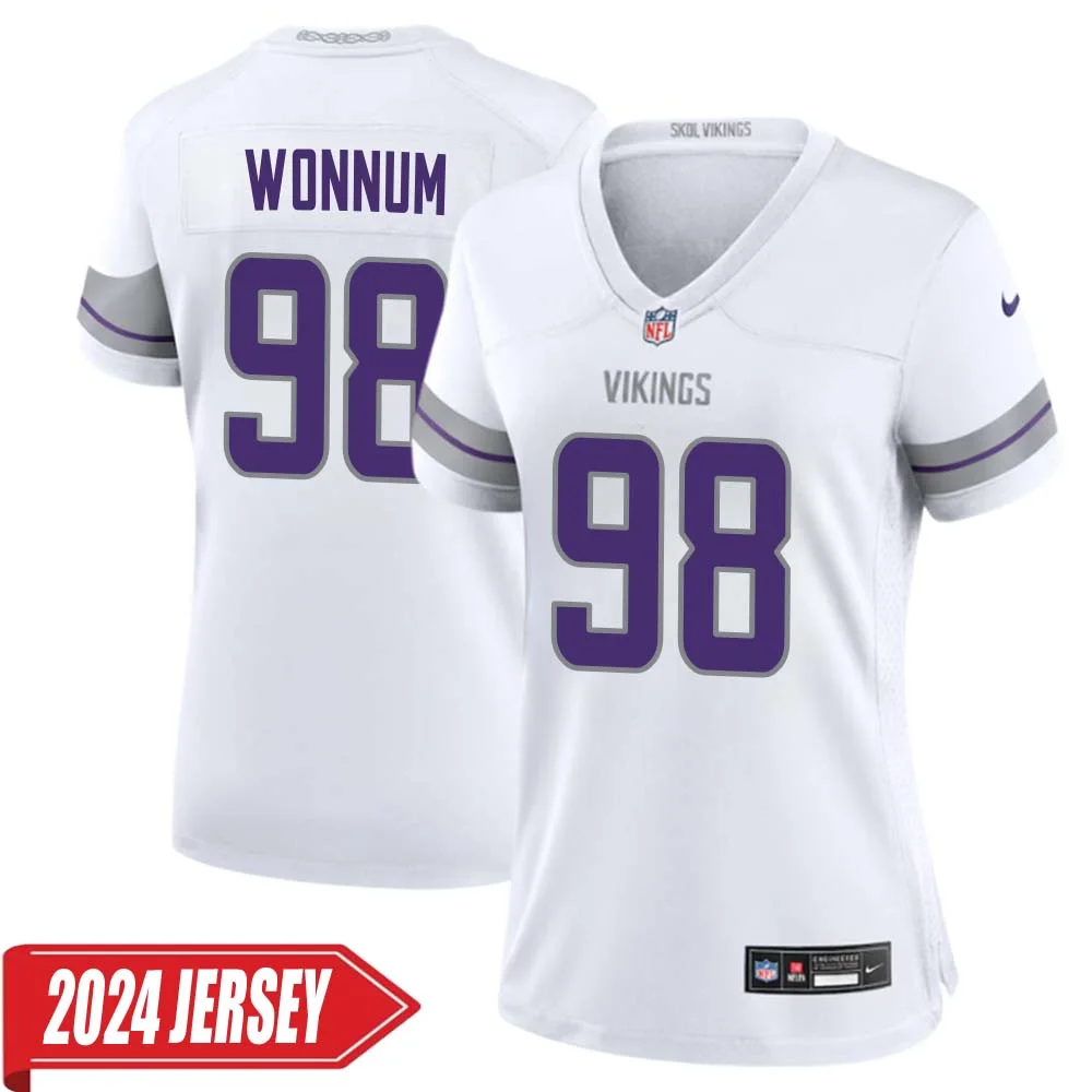 D.J. Wonnum No 98 Woman s Minnesota Vikings White Alternate Custom Game 2024 Jersey