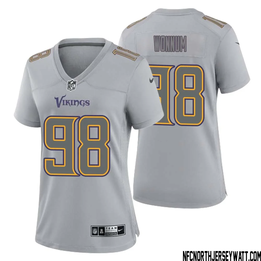 D.J. Wonnum No 98 Women Gray Minnesota Vikings Atmosphere Fashion Game Jersey 1