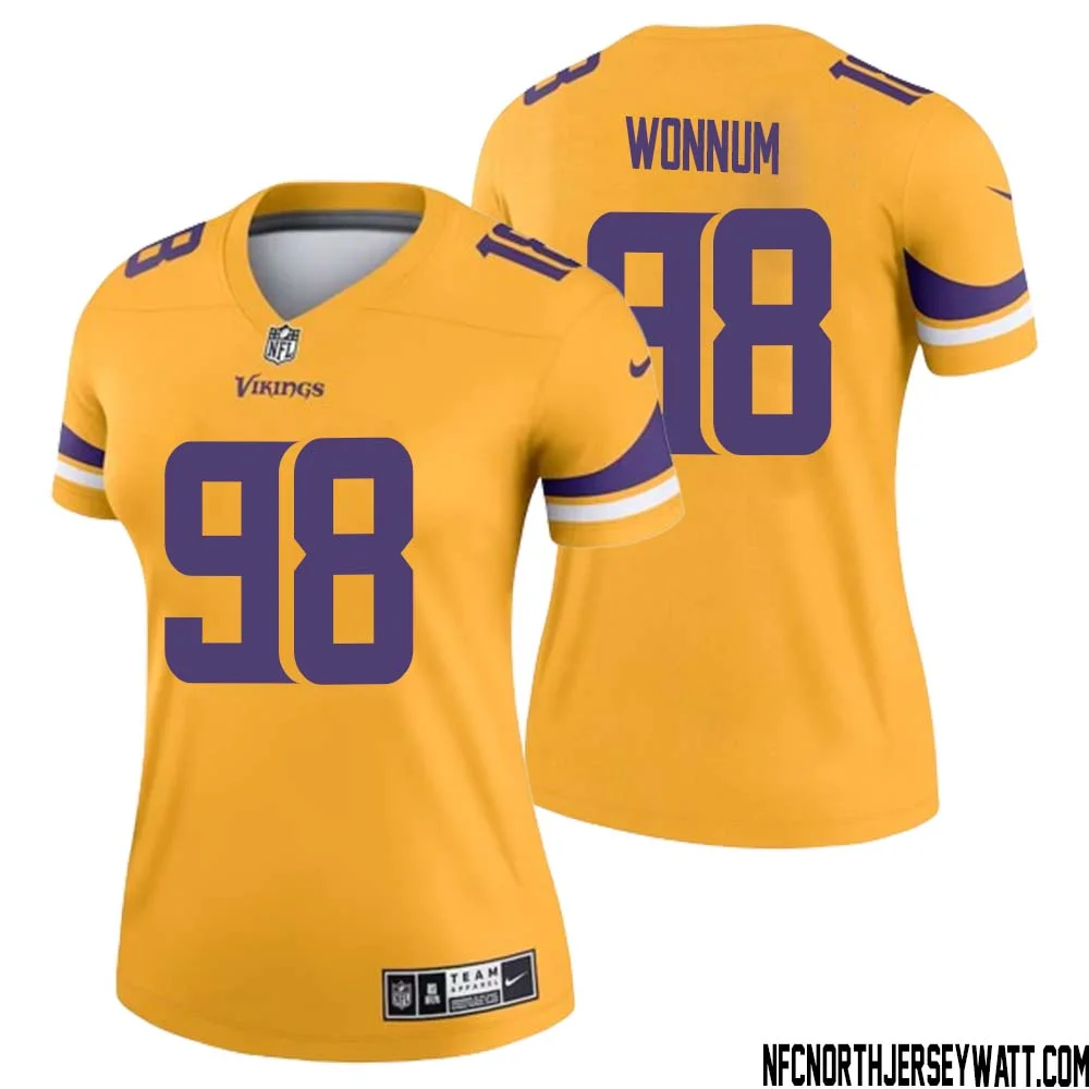 D.J. Wonnum No 98 Women Minnesota Vikings Gold Inverted Legend Jersey