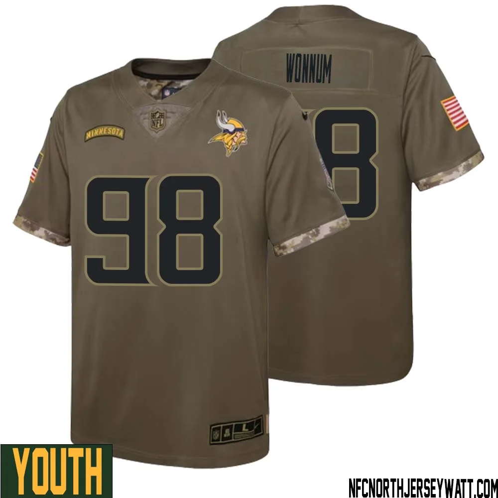 D.J. Wonnum No 98 Youth Olive Minnesota Vikings 2022 Salute To Service Retired Player Limited Jersey