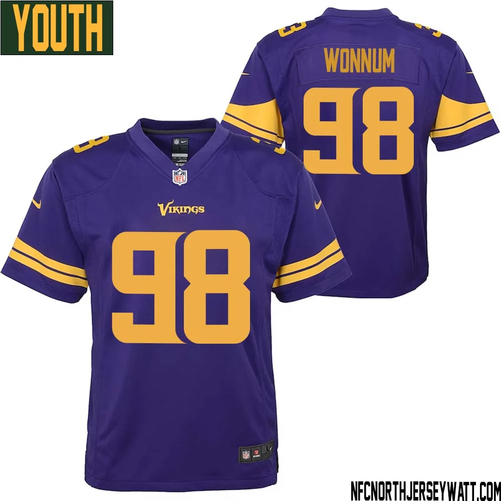 D.J. Wonnum No 98 Youth Purple Minnesota Vikings Color Rush Vapor Untouchable Limited Jersey 1