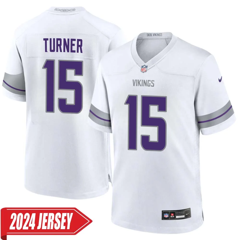 Dallas Turner No 15 Men s Minnesota Vikings White Alternate Custom Game 2024 Jersey