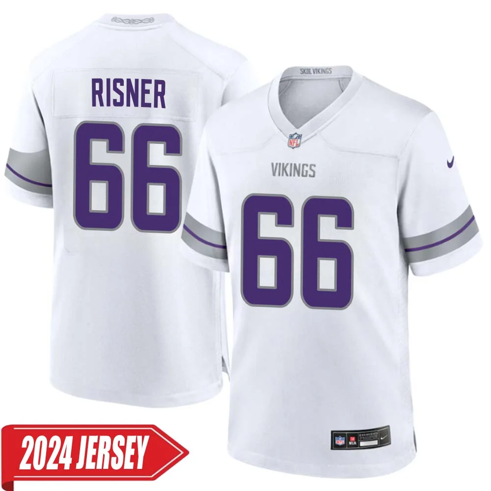 Dalton Risner No 66 Men s Minnesota Vikings White Alternate Custom Game 2024 Jersey