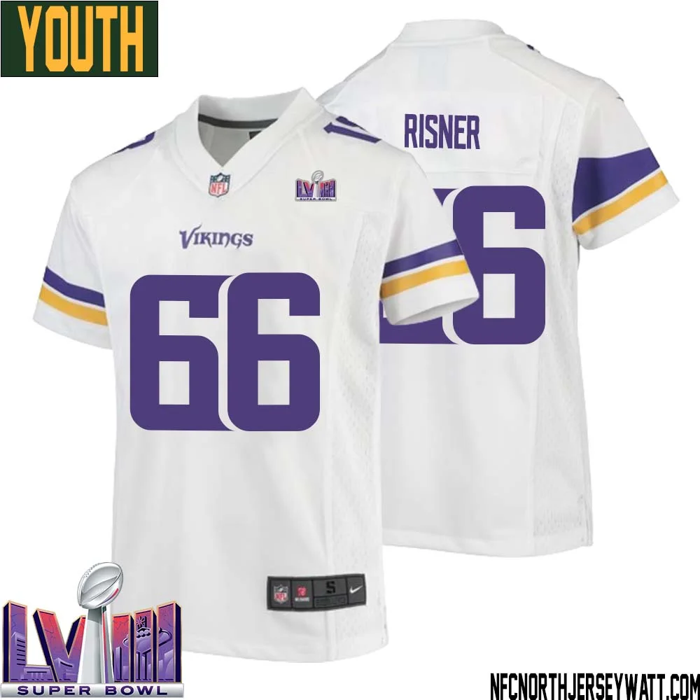 Dalton Risner No 66 Minnesota Vikings Super Bowl LVIII Away Game Jersey White for Youth