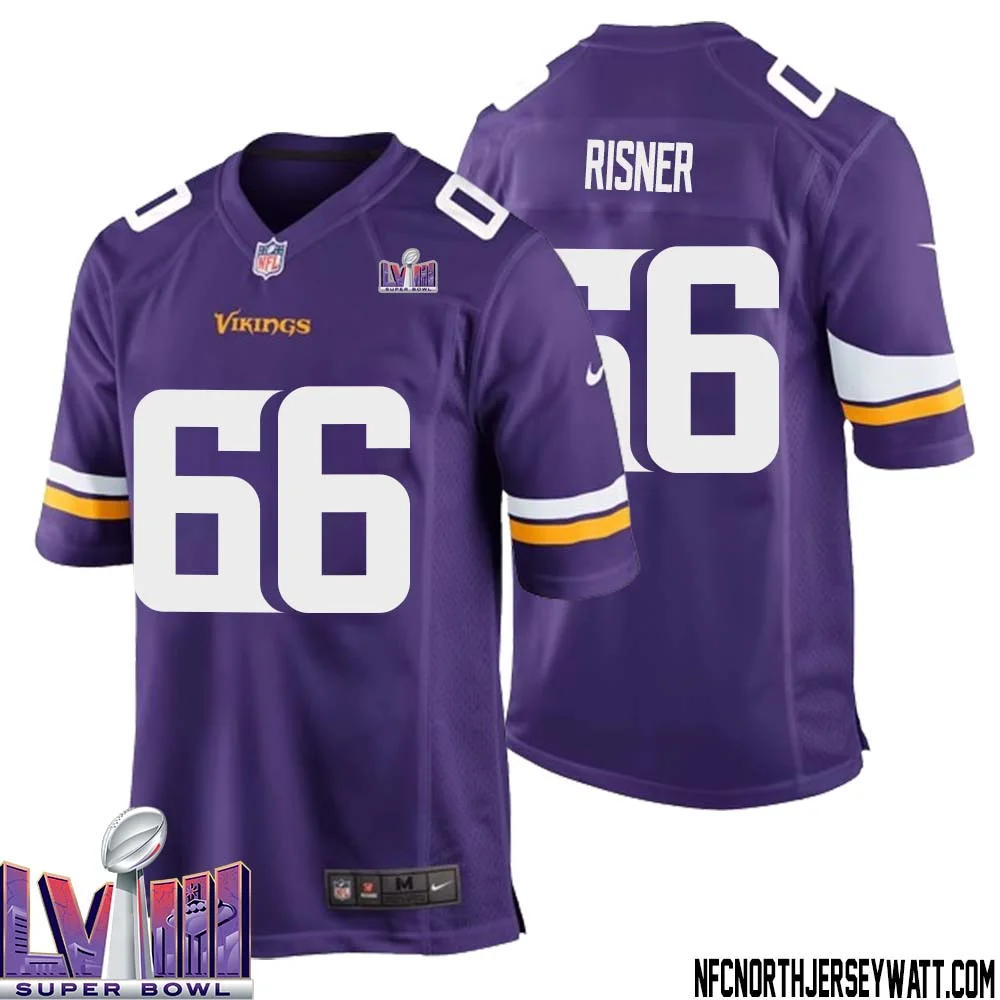 Dalton Risner No 66 Minnesota Vikings Super Bowl LVIII Home Game Jersey Court Purple for Mens