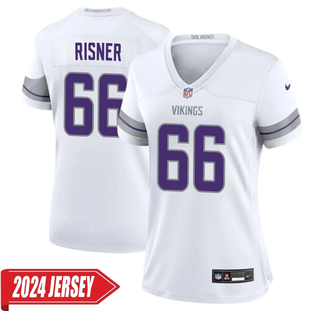Dalton Risner No 66 Woman s Minnesota Vikings White Alternate Custom Game 2024 Jersey