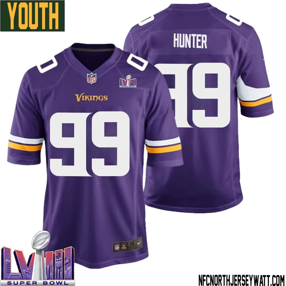Danielle Hunter No 99 Minnesota Vikings Super Bowl LVIII Home Game Jersey Court Purple for Youth