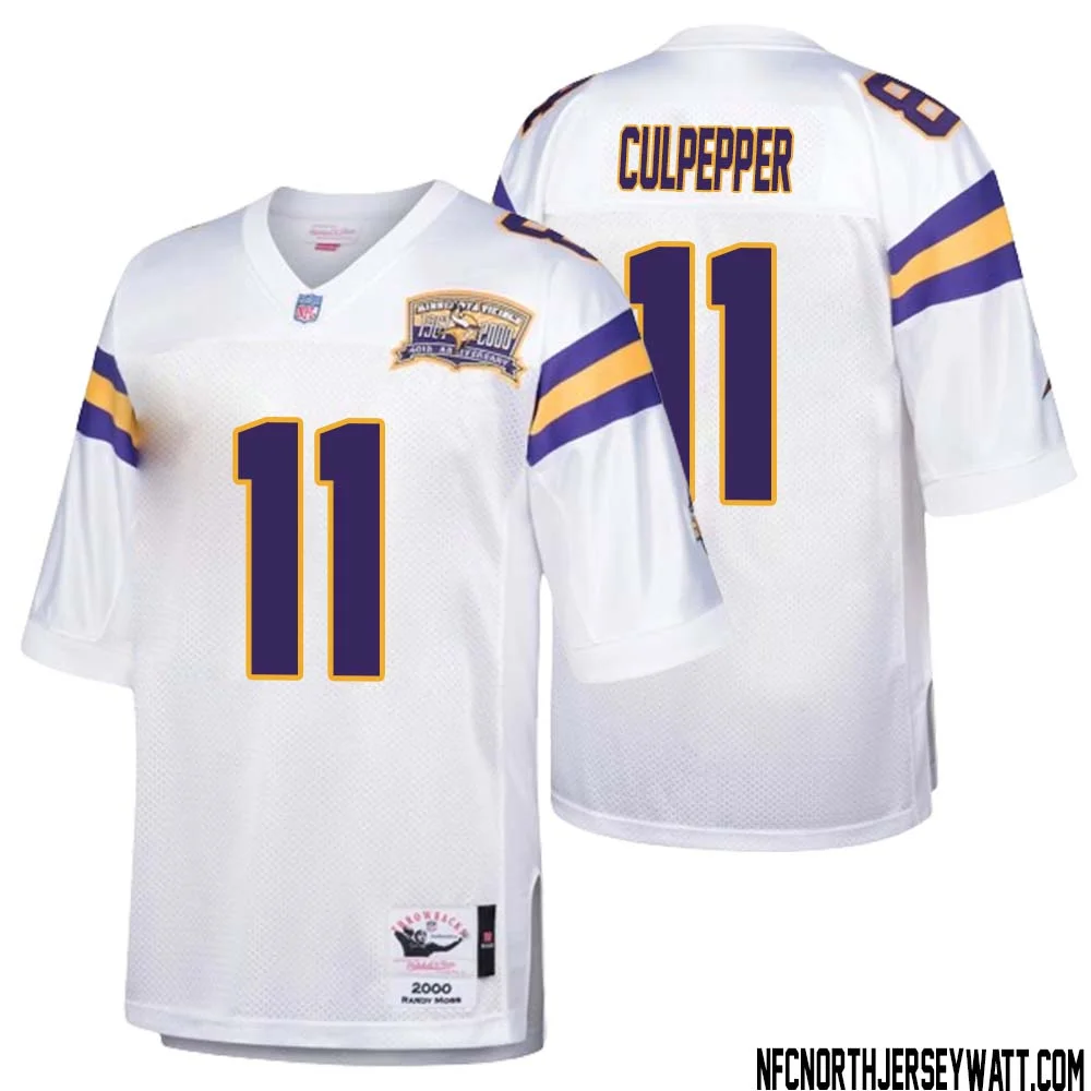 Daunte Culpepper No 11 Men Mitchell Ness White Minnesota Vikings Authentic Throwback Retired Player Jersey
