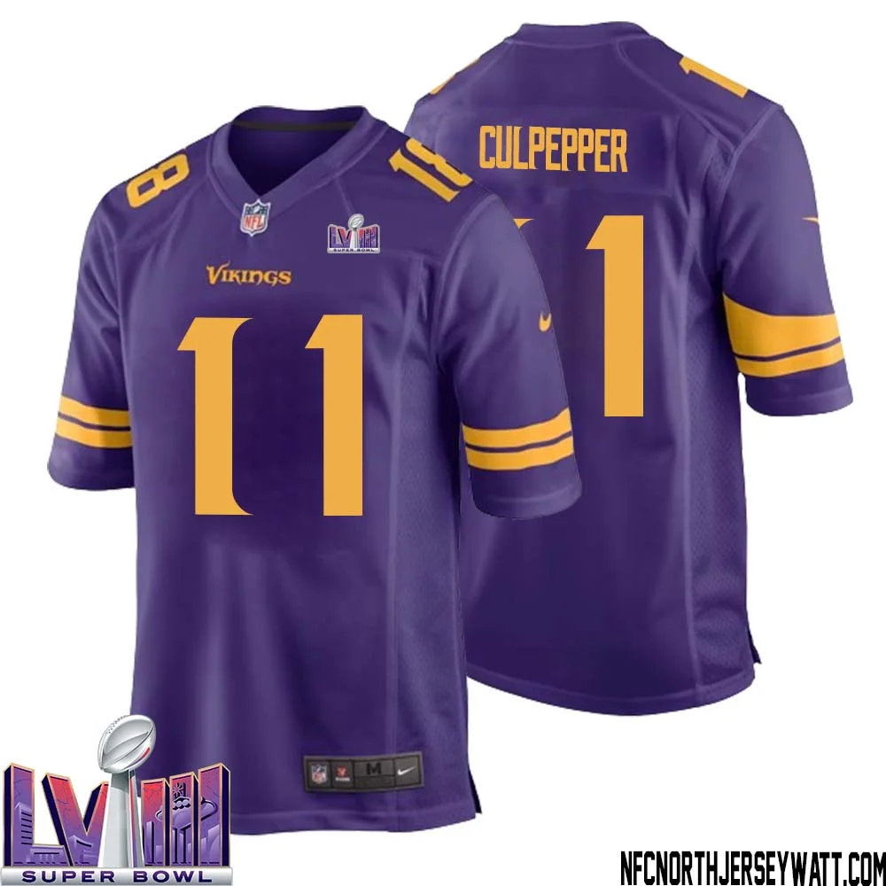 Daunte Culpepper No 11 Minnesota Vikings Super Bowl LVIII Alternate Game Jersey Purple for Men