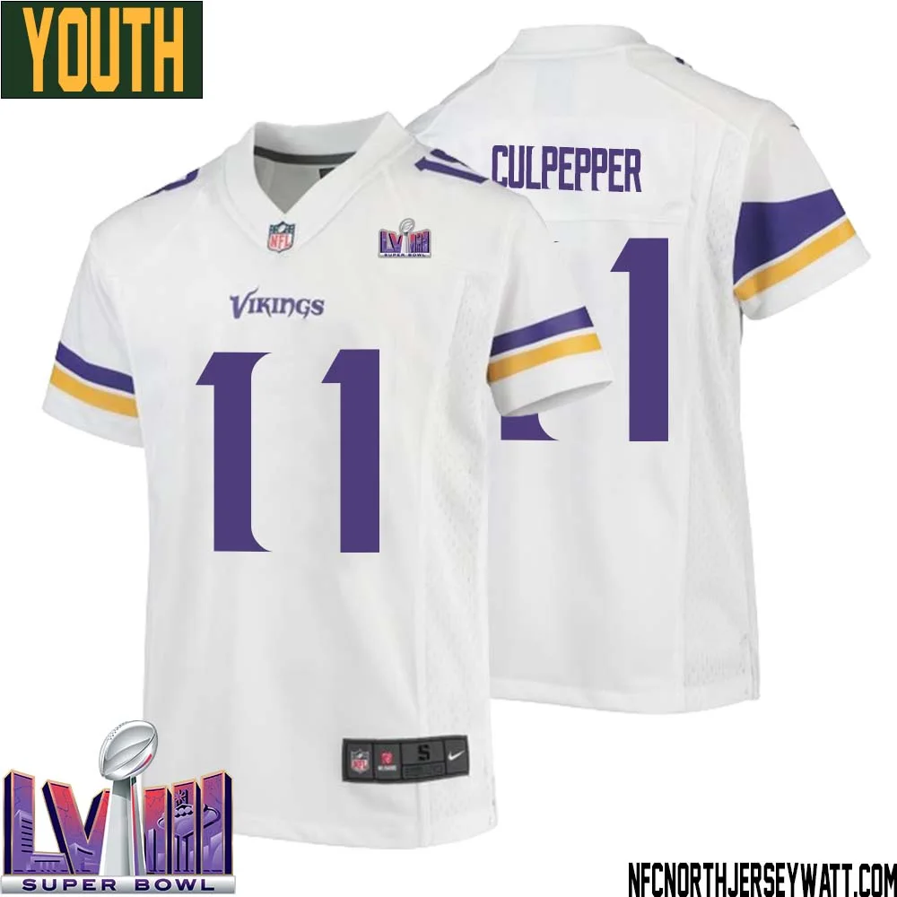 Daunte Culpepper No 11 Minnesota Vikings Super Bowl LVIII Away Game Jersey White for Youth