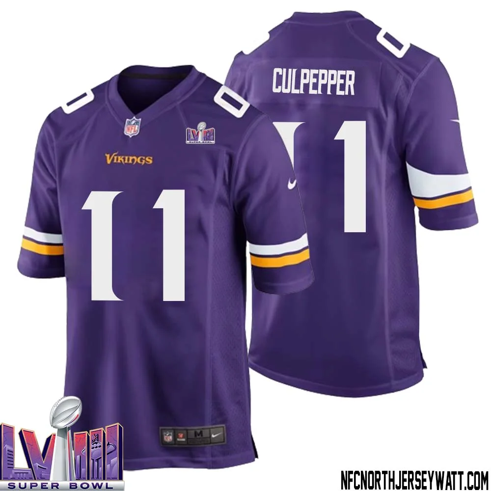 Daunte Culpepper No 11 Minnesota Vikings Super Bowl LVIII Home Game Jersey Court Purple for Mens
