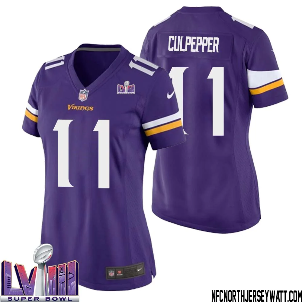 Daunte Culpepper No 11 Minnesota Vikings Super Bowl LVIII Home Game Jersey Court Purple for Women 1
