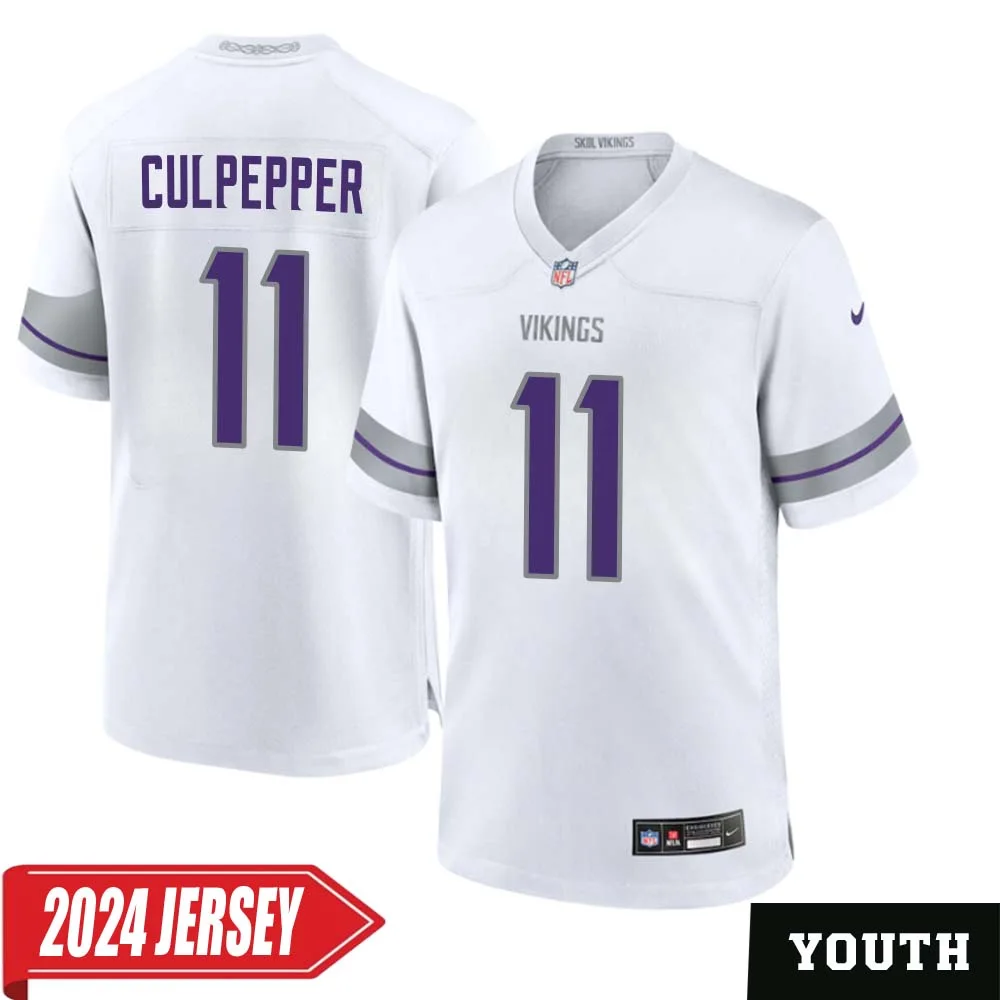 Daunte Culpepper No 11 Youth s Minnesota Vikings White Alternate Custom Game 2024 Jersey