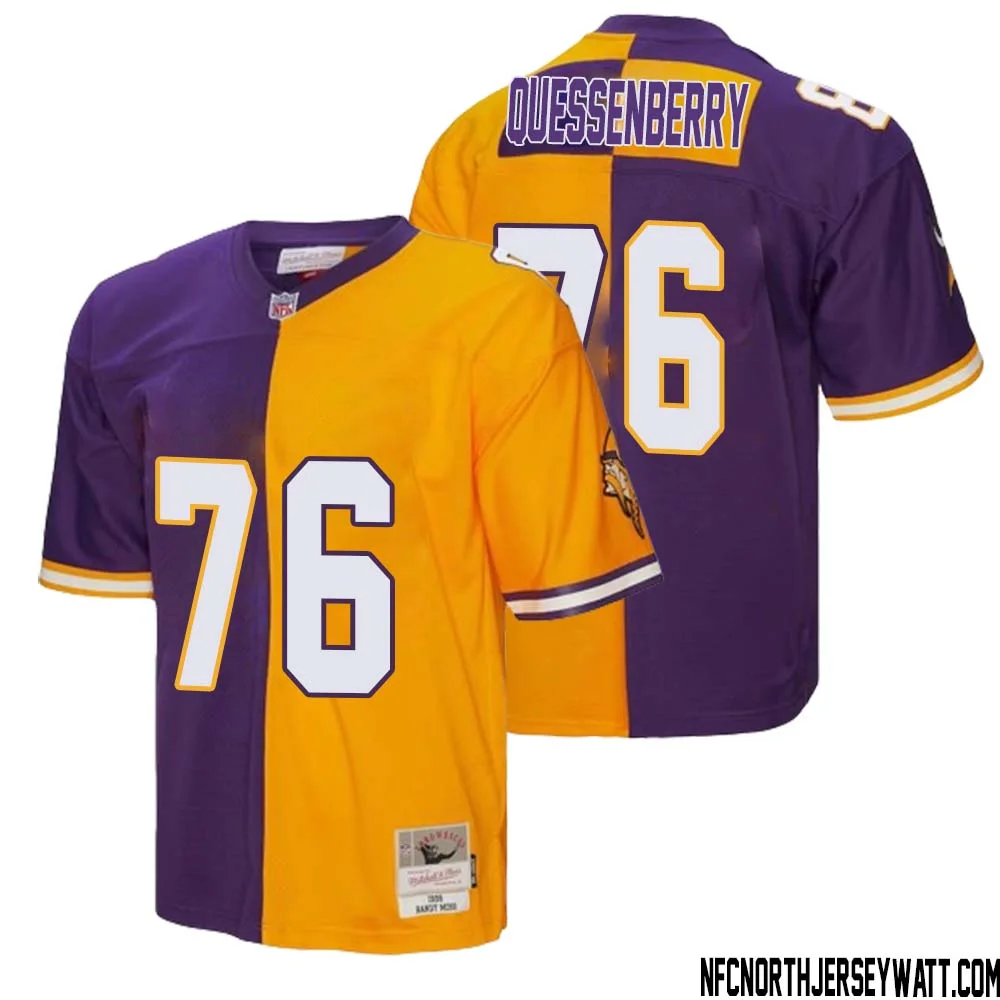 David Quessenberry No 76 Men Mitchell Ness Purple Gold Minnesota Vikings 1998 Split Legacy Replica Jersey