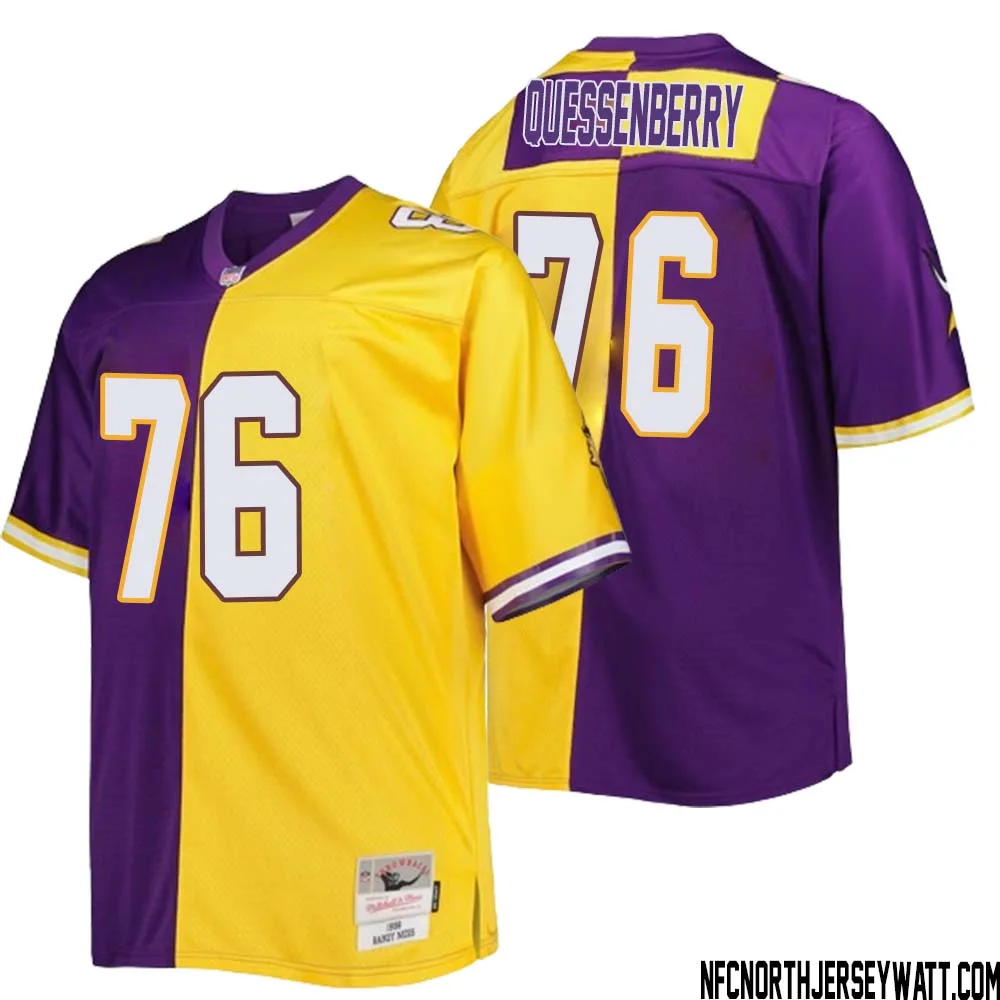 David Quessenberry No 76 Men Mitchell Ness Purple Gold Minnesota Vikings Big Tall Split Legacy Retired Player Replica Jersey