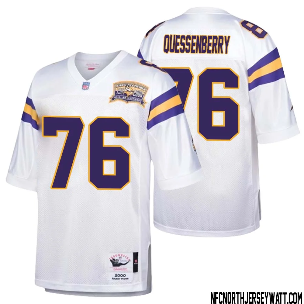 David Quessenberry No 76 Men Mitchell Ness White Minnesota Vikings Authentic Throwback Retired Player Jersey 1