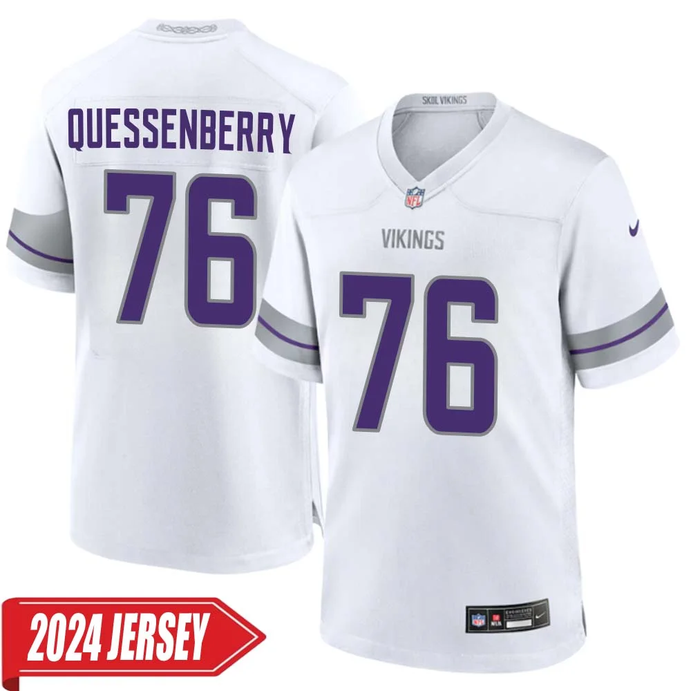 David Quessenberry No 76 Men s Minnesota Vikings White Alternate Custom Game 2024 Jersey