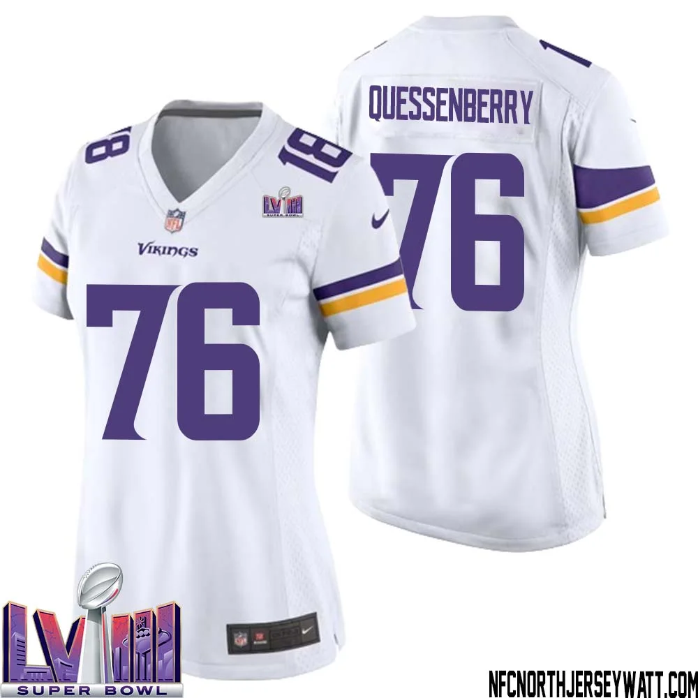 David Quessenberry No 76 Minnesota Vikings Super Bowl LVIII Away Game Jersey White for Women
