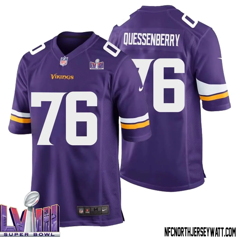 David Quessenberry No 76 Minnesota Vikings Super Bowl LVIII Home Game Jersey Court Purple for Mens