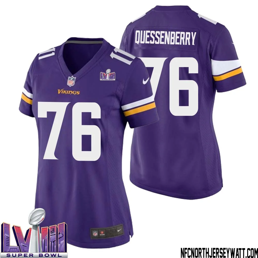 David Quessenberry No 76 Minnesota Vikings Super Bowl LVIII Home Game Jersey Court Purple for Women 1