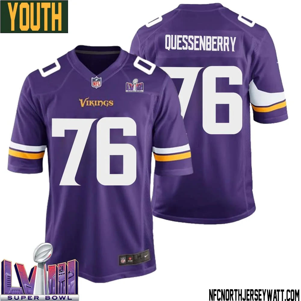 David Quessenberry No 76 Minnesota Vikings Super Bowl LVIII Home Game Jersey Court Purple for Youth