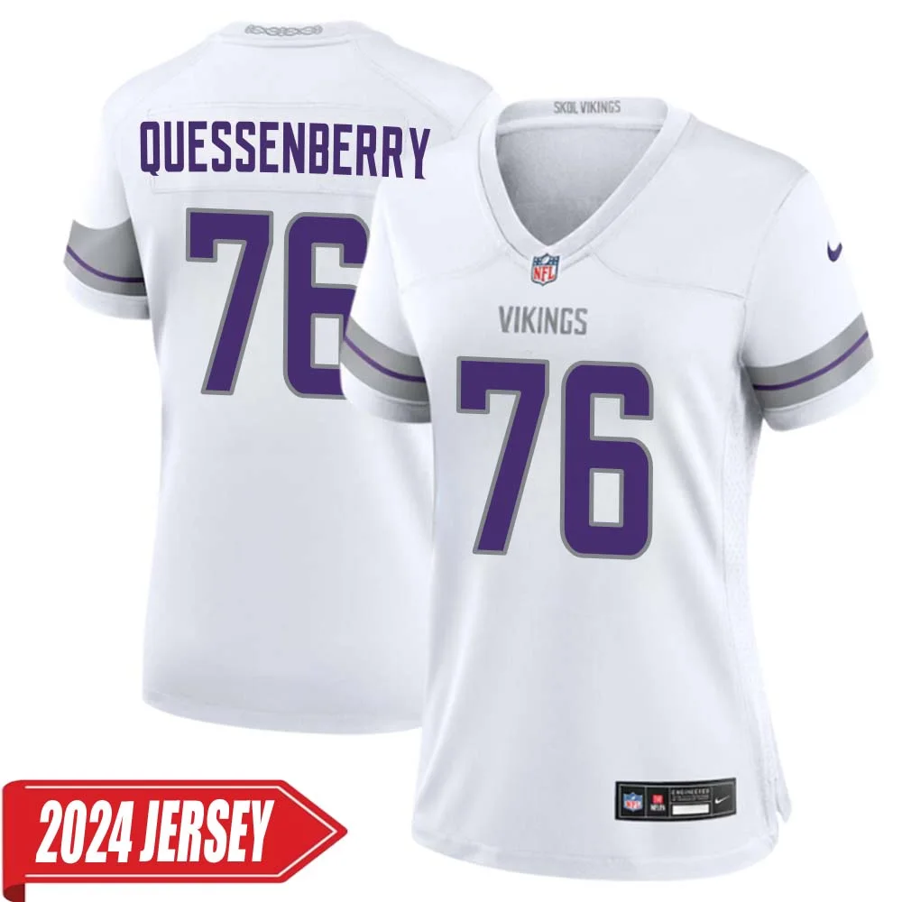 David Quessenberry No 76 Woman s Minnesota Vikings White Alternate Custom Game 2024 Jersey