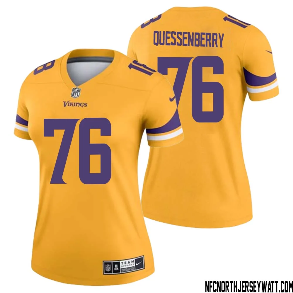 David Quessenberry No 76 Women Minnesota Vikings Gold Inverted Legend Jersey