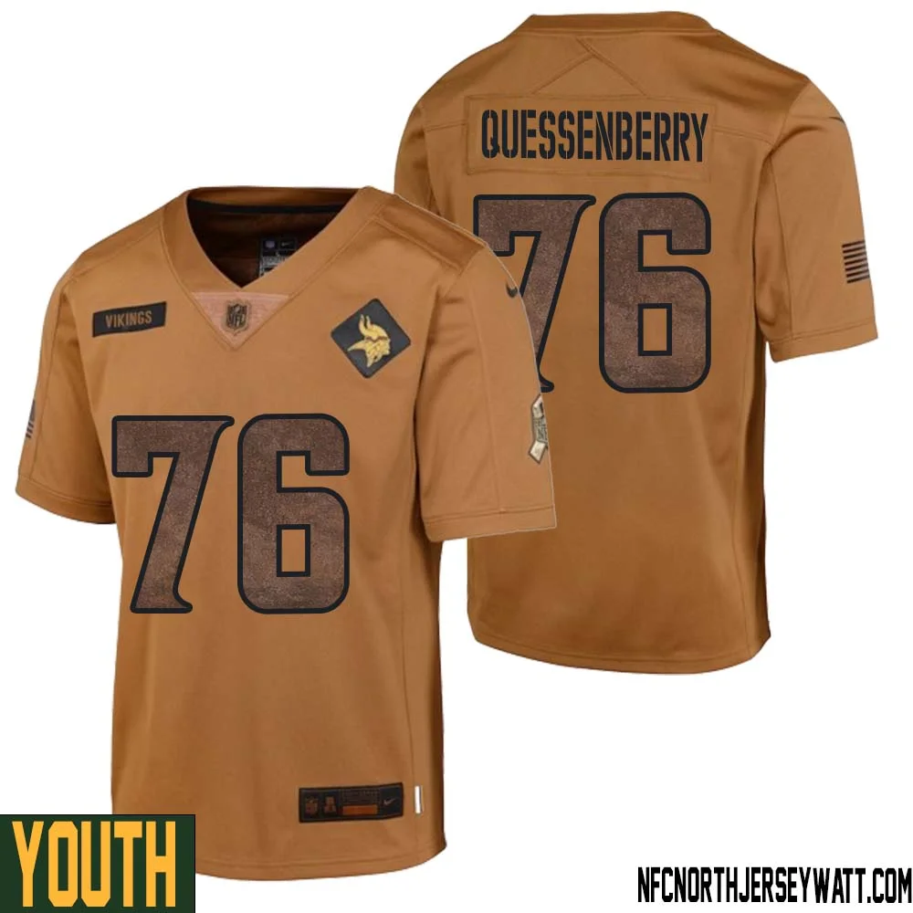 David Quessenberry No 76 Youth Brown Minnesota Vikings 2023 Salute To Service Limited Jersey 1