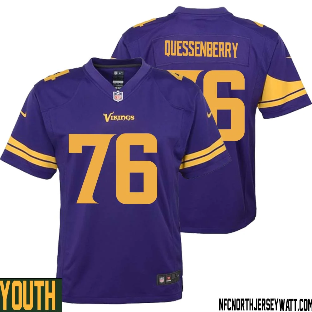 David Quessenberry No 76 Youth Purple Minnesota Vikings Alternate Game Jersey