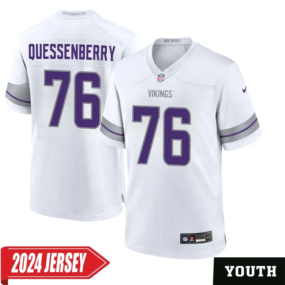 David Quessenberry No 76 Youth s Minnesota Vikings White Alternate Custom Game 2024 Jersey