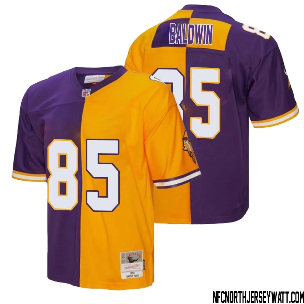 Daylen Baldwin No 85 Men Mitchell Ness Purple Gold Minnesota Vikings 1998 Split Legacy Replica Jersey