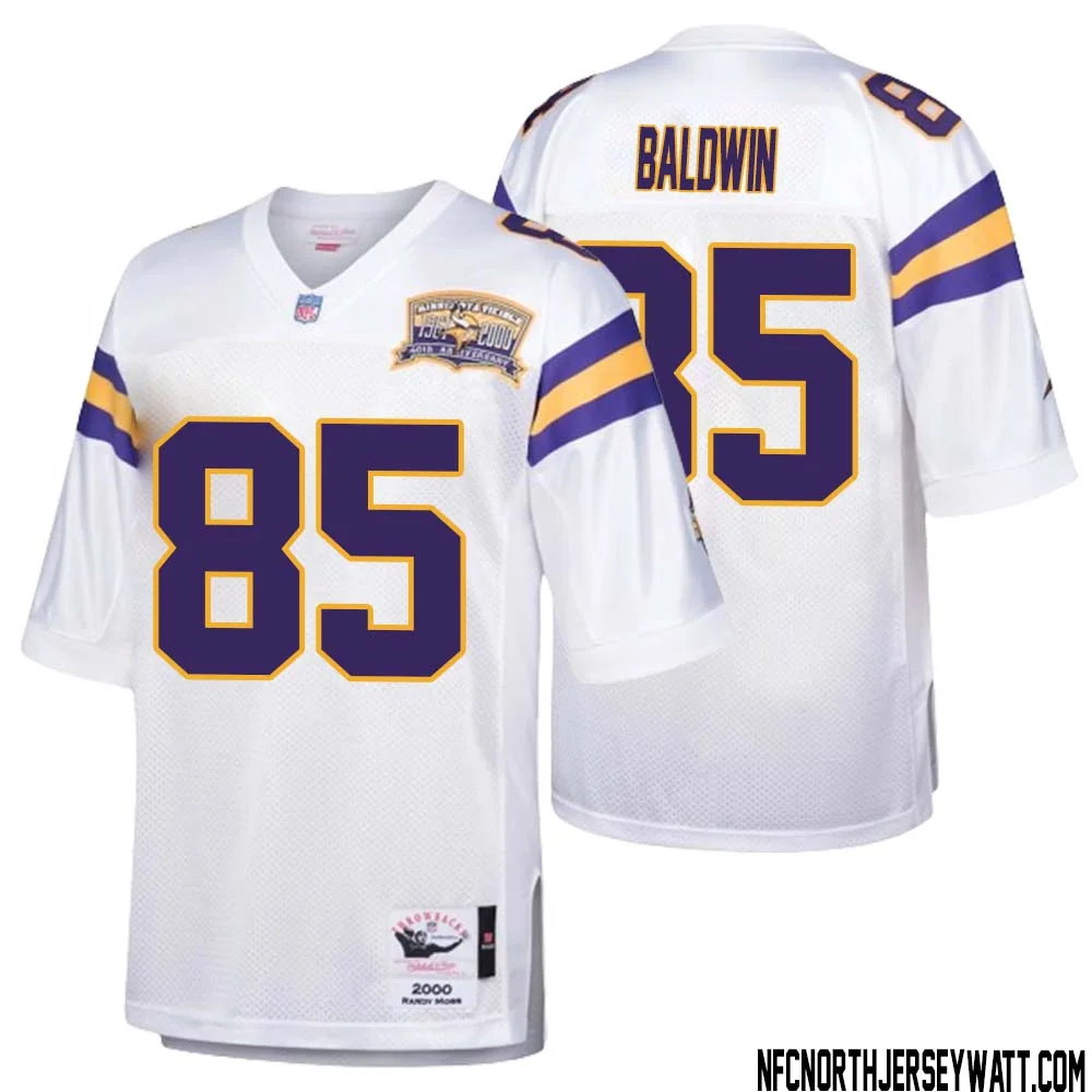 Daylen Baldwin No 85 Men Mitchell Ness White Minnesota Vikings Authentic Throwback Retired Player Jersey 1