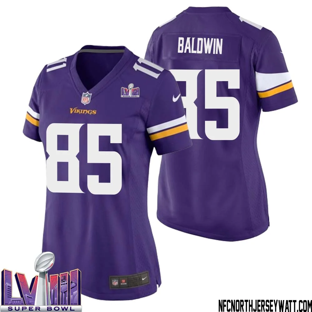 Daylen Baldwin No 85 Minnesota Vikings Super Bowl LVIII Home Game Jersey Court Purple for Women