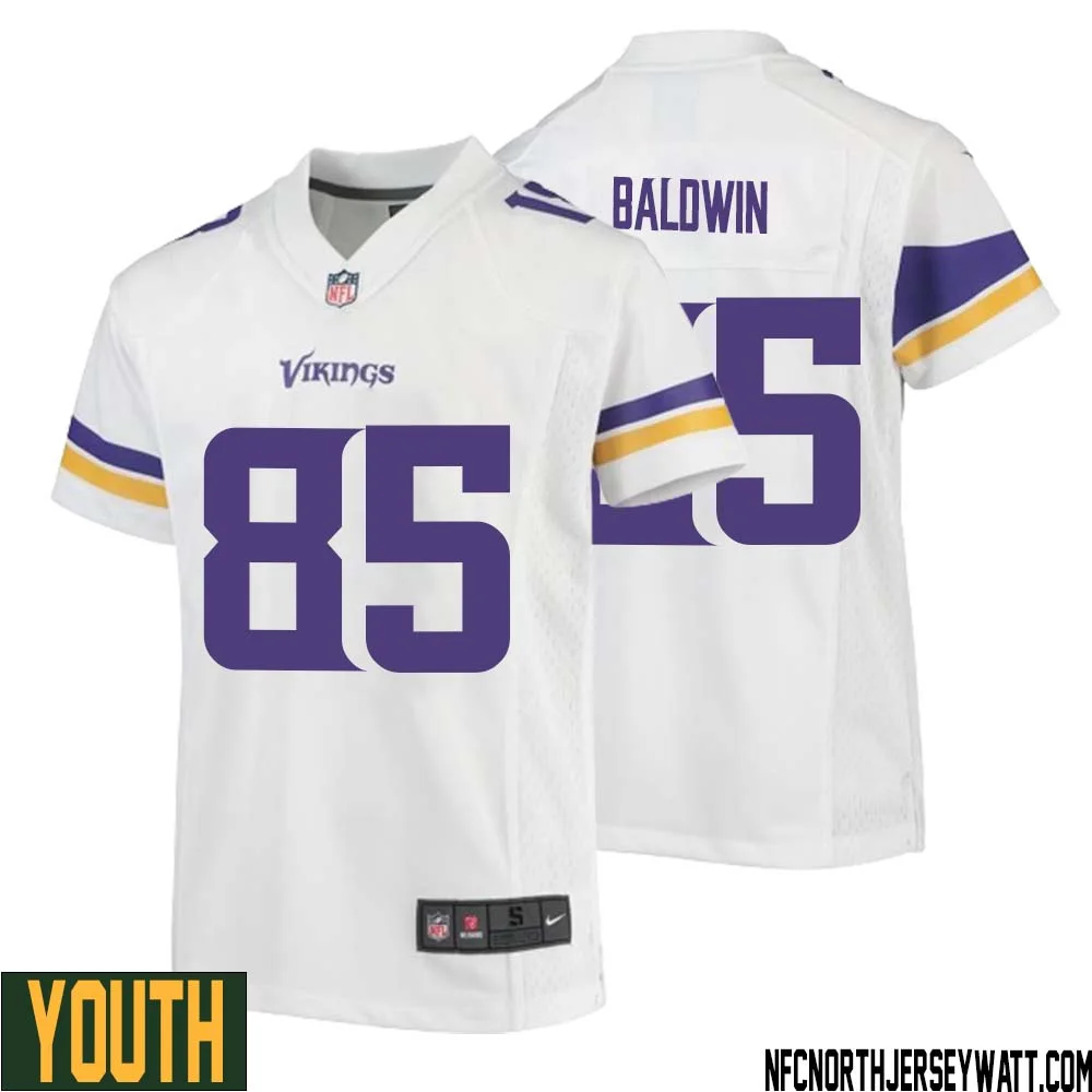 Daylen Baldwin No 85 Youth White Minnesota Vikings Game Player Away Jersey 1