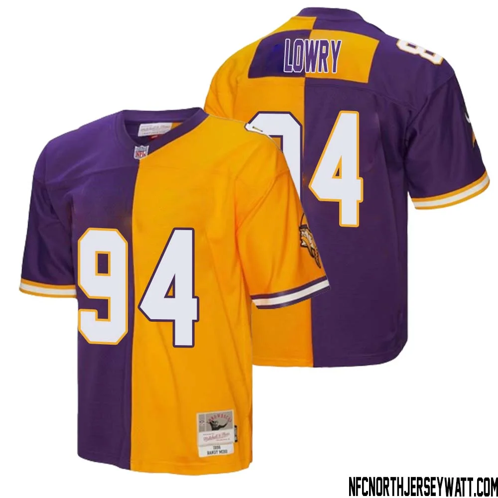 Dean Lowry No 94 Men Mitchell Ness Purple Gold Minnesota Vikings 1998 Split Legacy Replica Jersey