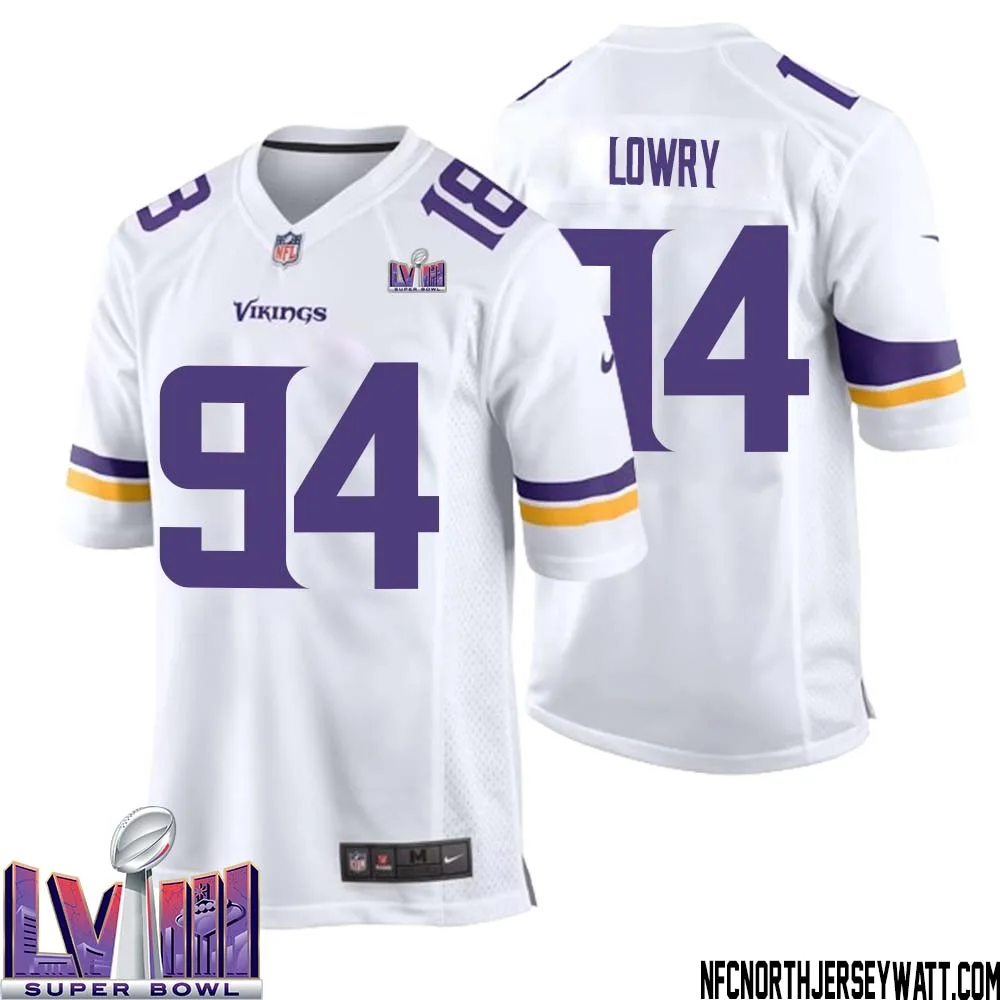 Dean Lowry No 94 Minnesota Vikings Super Bowl LVIII Away Game Jersey White for Men 1