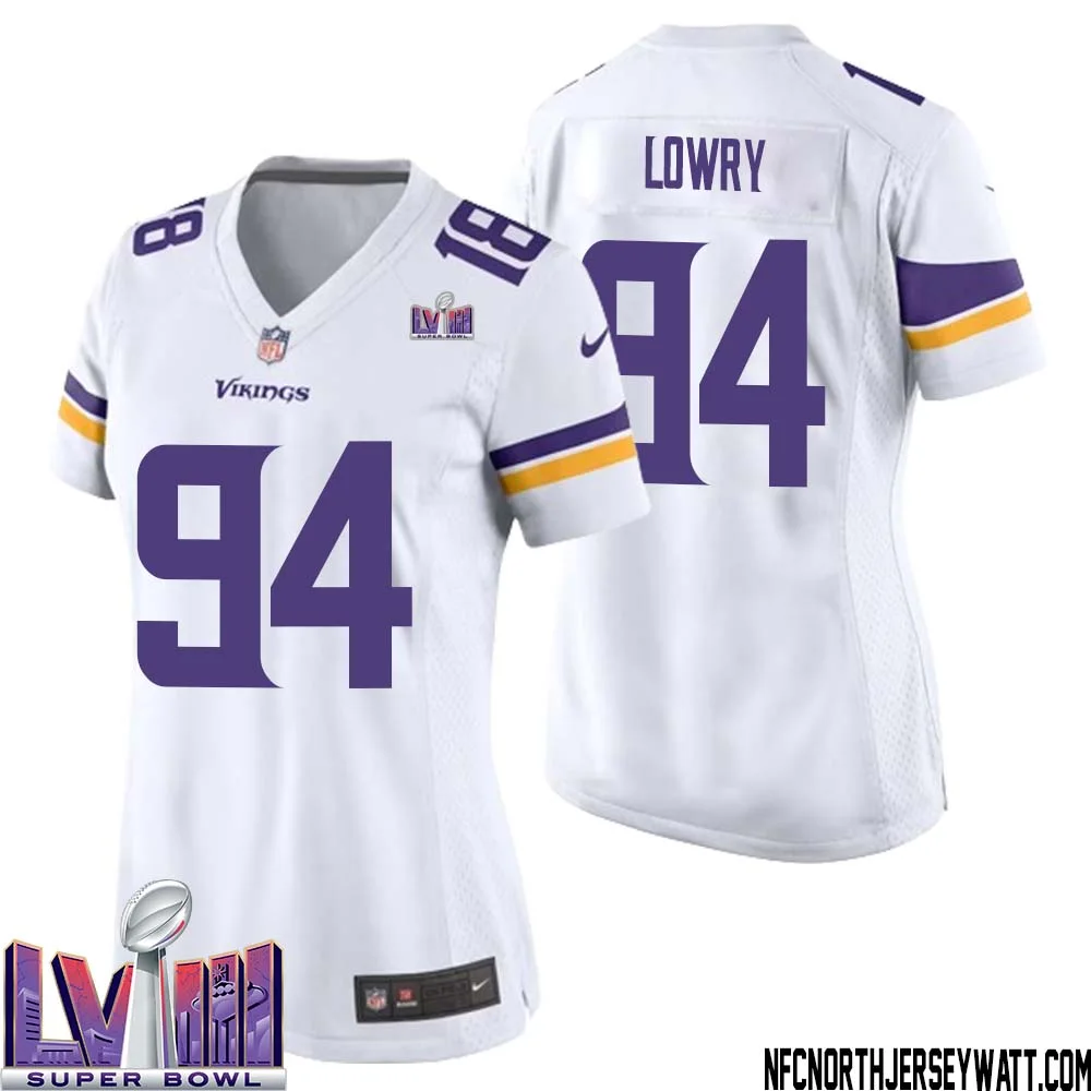 Dean Lowry No 94 Minnesota Vikings Super Bowl LVIII Away Game Jersey White for Women