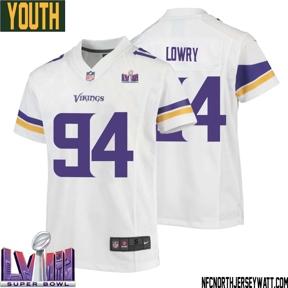 Dean Lowry No 94 Minnesota Vikings Super Bowl LVIII Away Game Jersey White for Youth 1