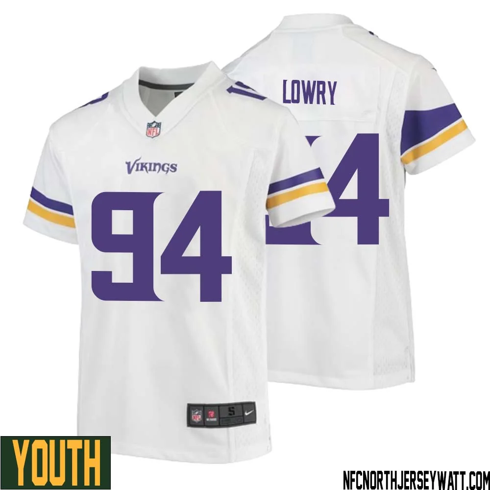 Dean Lowry No 94 Youth White Minnesota Vikings Game Player Away Jersey 1