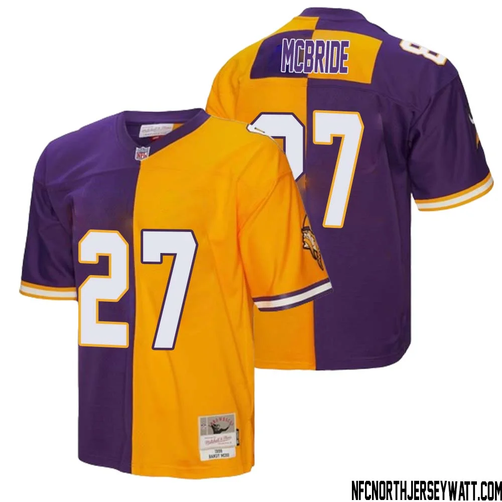 DeWayne McBride No 27 Men Mitchell Ness Purple Gold Minnesota Vikings 1998 Split Legacy Replica Jersey 1