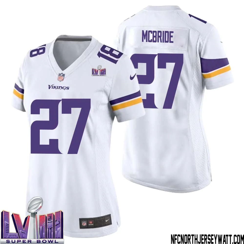 DeWayne McBride No 27 Minnesota Vikings Super Bowl LVIII Away Game Jersey White for Women 1