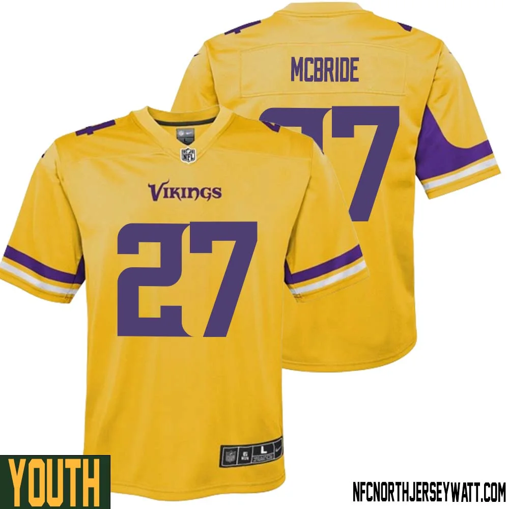 DeWayne McBride No 27 Youth Minnesota Vikings Gold Inverted Legend Jersey