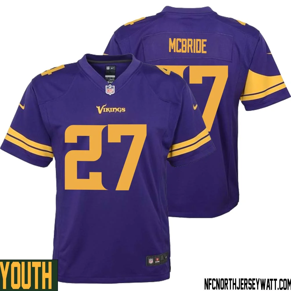 DeWayne McBride No 27 Youth Purple Minnesota Vikings Alternate Game Jersey 1