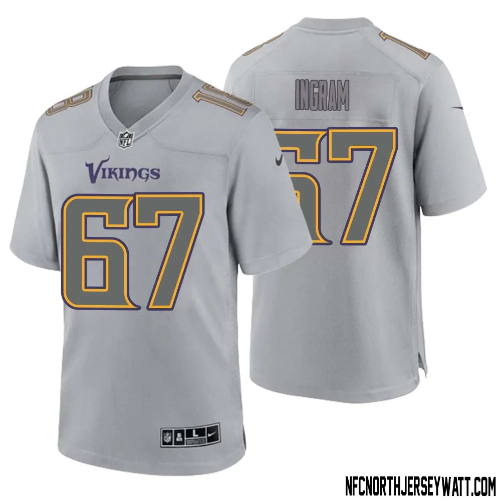 Ed Ingram No 67 Men Gray Minnesota Vikings Atmosphere Fashion Game Jersey