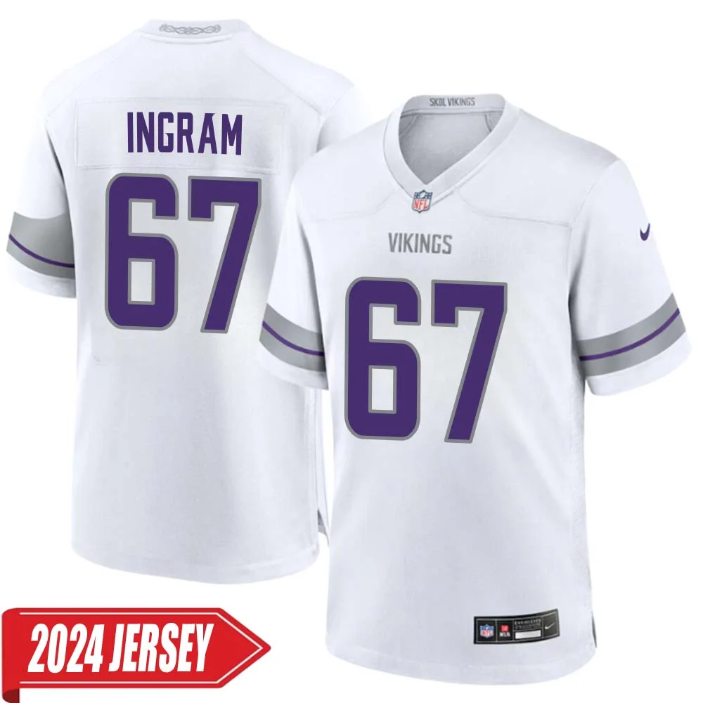 Ed Ingram No 67 Men s Minnesota Vikings White Alternate Custom Game 2024 Jersey