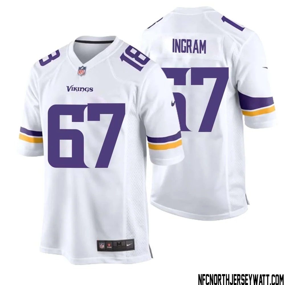 Ed Ingram No 67 Men White Minnesota Vikings Game Player Away Jersey