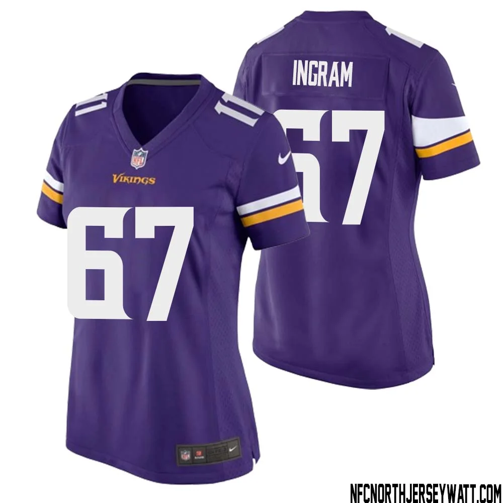 Ed Ingram No 67 Minnesota Vikings Game Jersey Court Purple for Womens 1